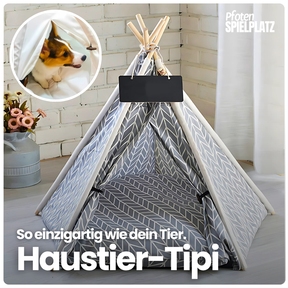 Haustier-Tipi mit Kissen & Namensschild – Für kleine Fellnasen