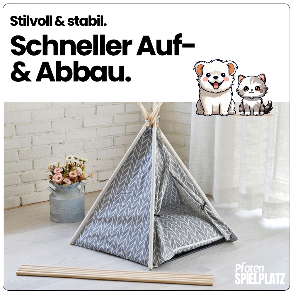 Haustier-Tipi mit Kissen & Namensschild – Für kleine Fellnasen